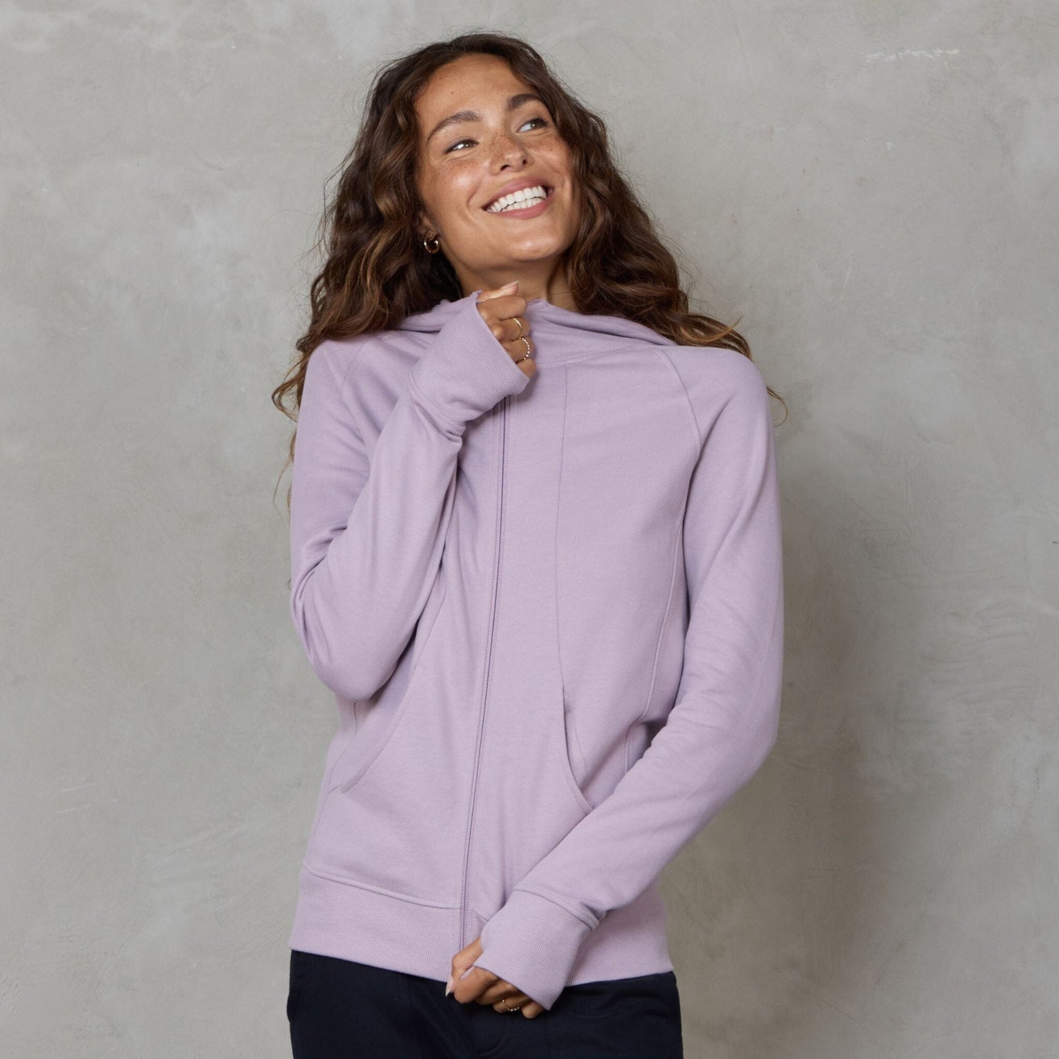 Chloe Zip Through Organic Cotton Lux Touch Hoodie Navy pants Organic Crew 