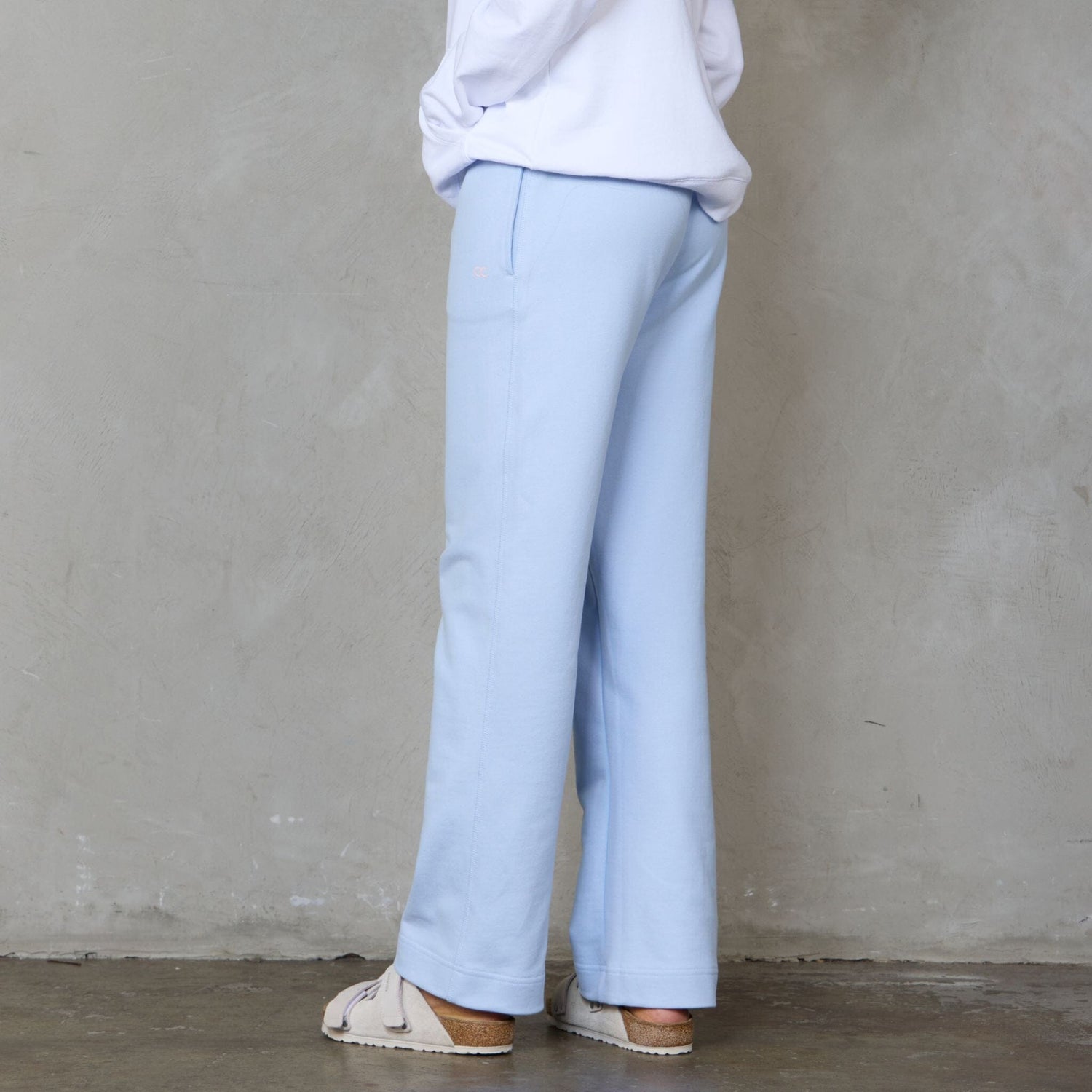 Chloe Organic Cotton Lux Touch Straight Leg Pant Baby Blue pants Organic Crew 