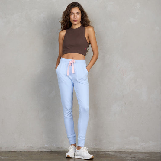 Chloe Organic Cotton Lux Touch Jogger Baby Blue pants Organic Crew