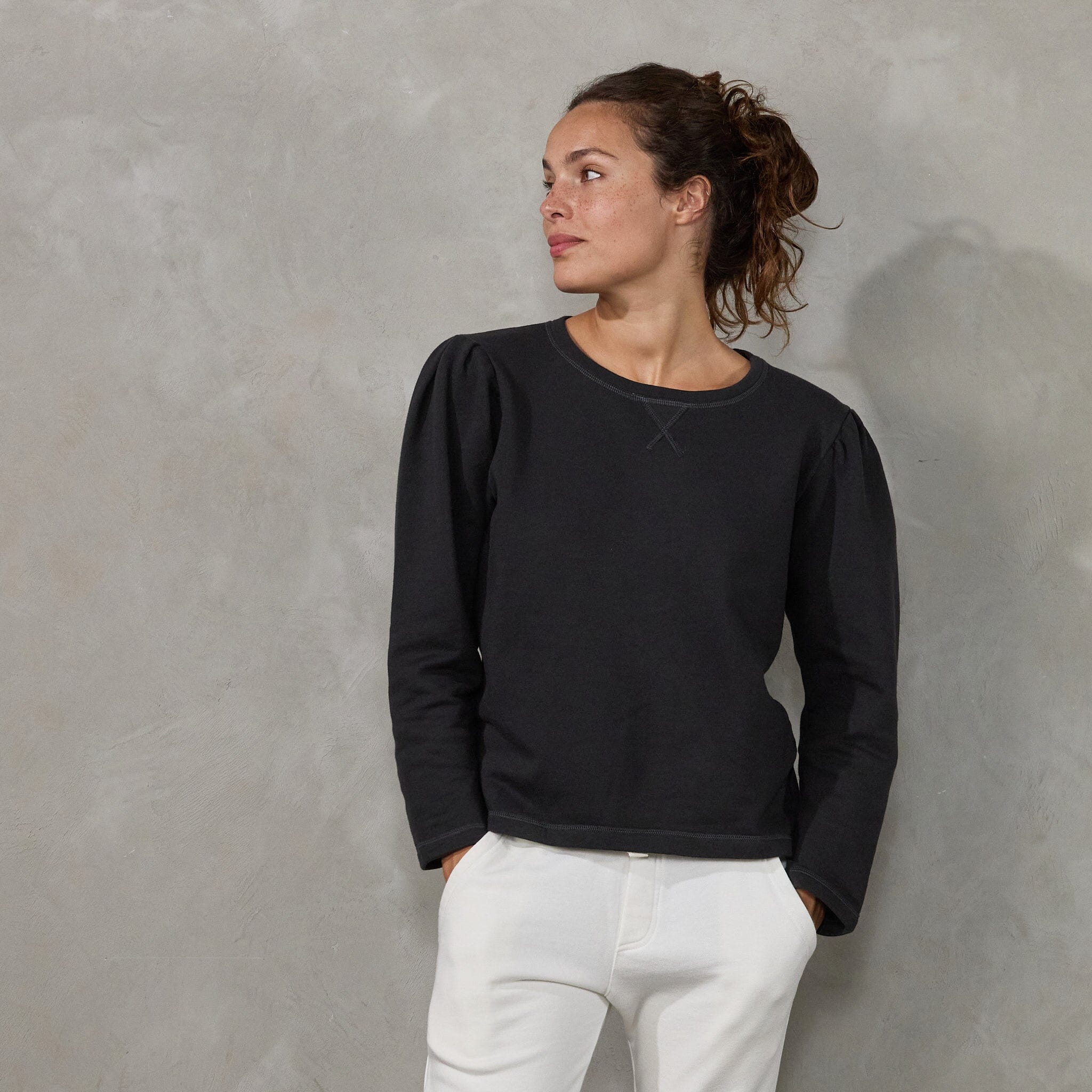 Puff Sweater Black Sweater Organic Crew 