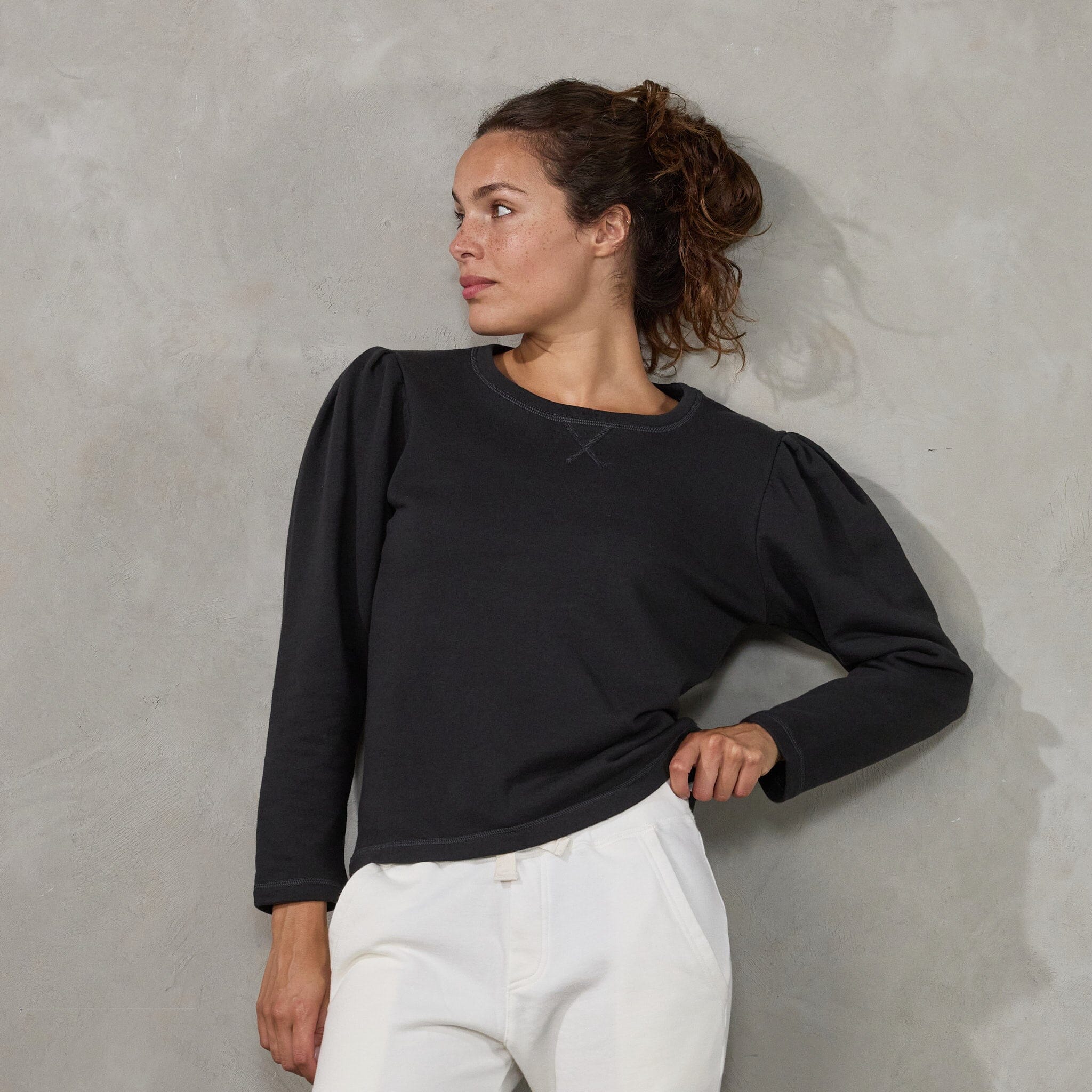 Puff Sweater Black Sweater Organic Crew 