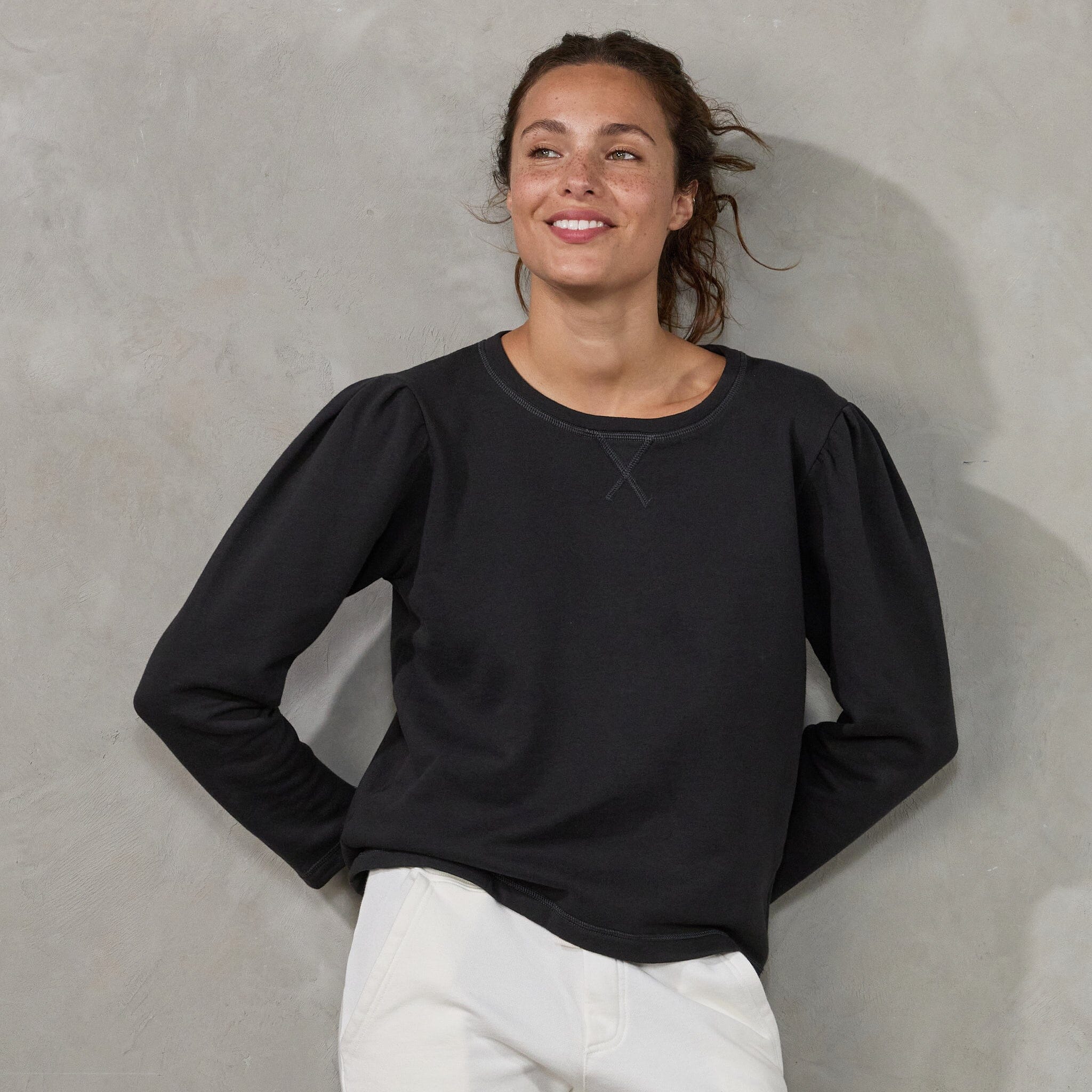 Puff Sweater Black Sweater Organic Crew 