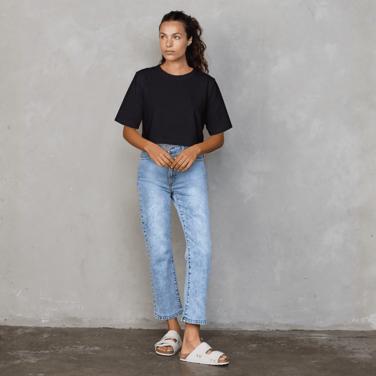 Luna Cropped Tee Black Tee Shirt Organic Crew 