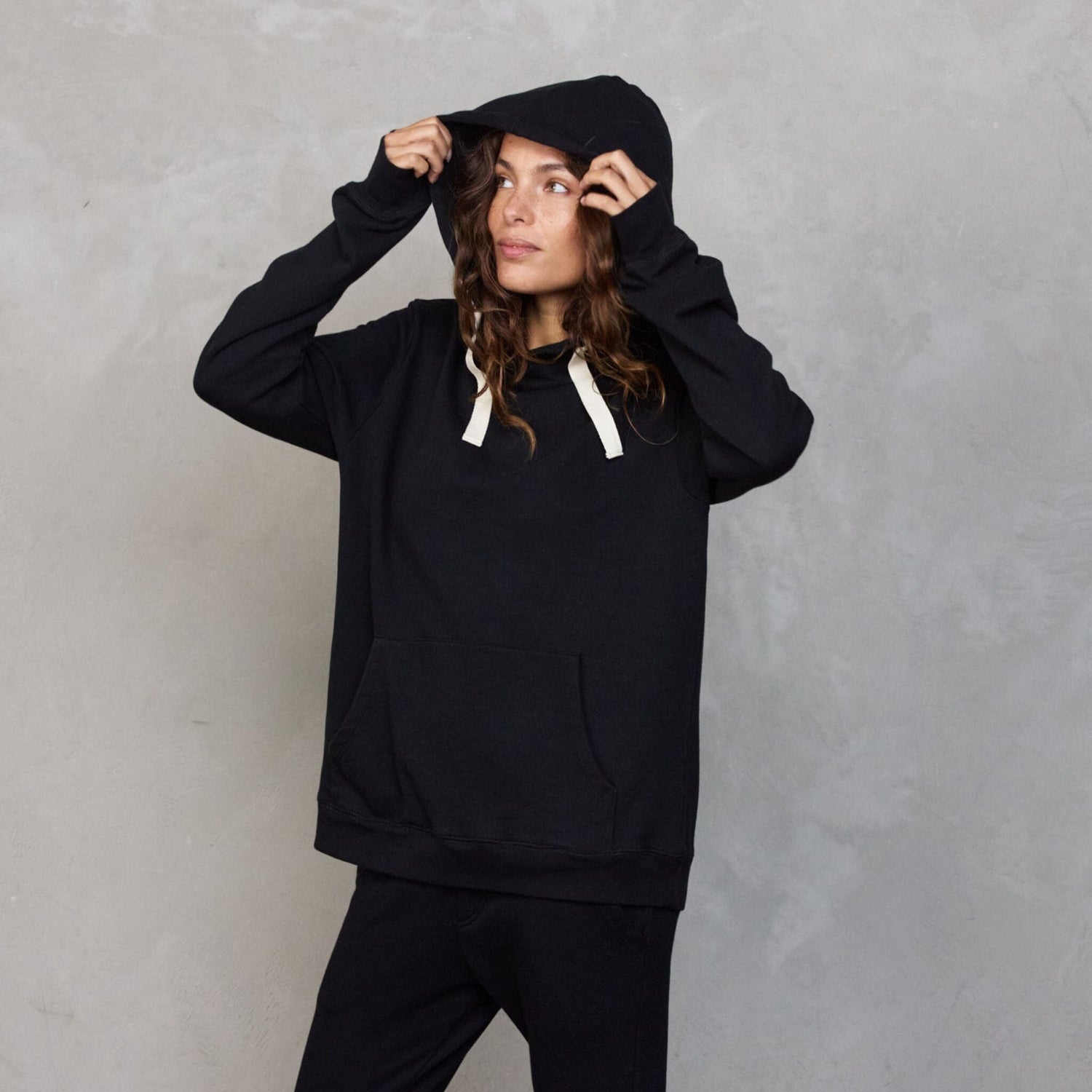 Hoodie Black Sweater Organic Crew 