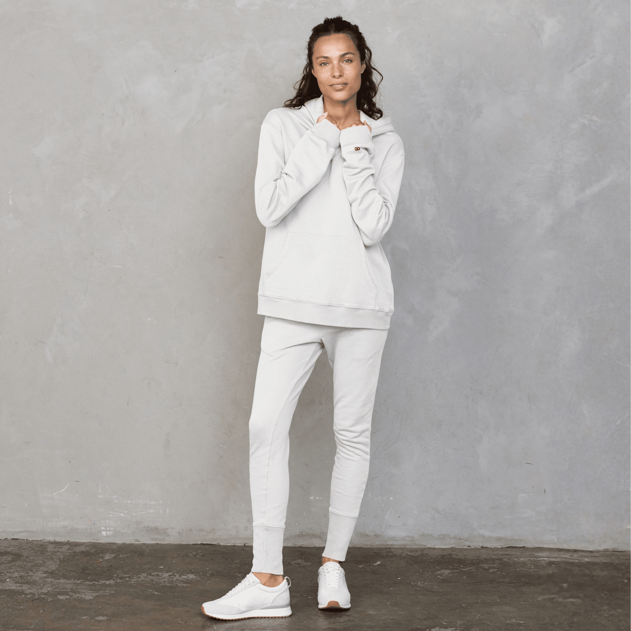 Slouchy Hoodie White with White Drawstring Sweater Organic Crew 