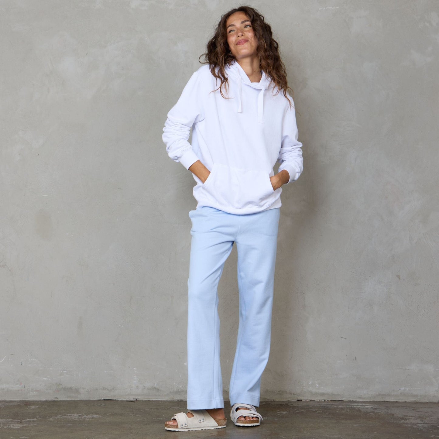 Chloe Organic Cotton Lux Touch Straight Leg Pant Baby Blue pants Organic Crew 