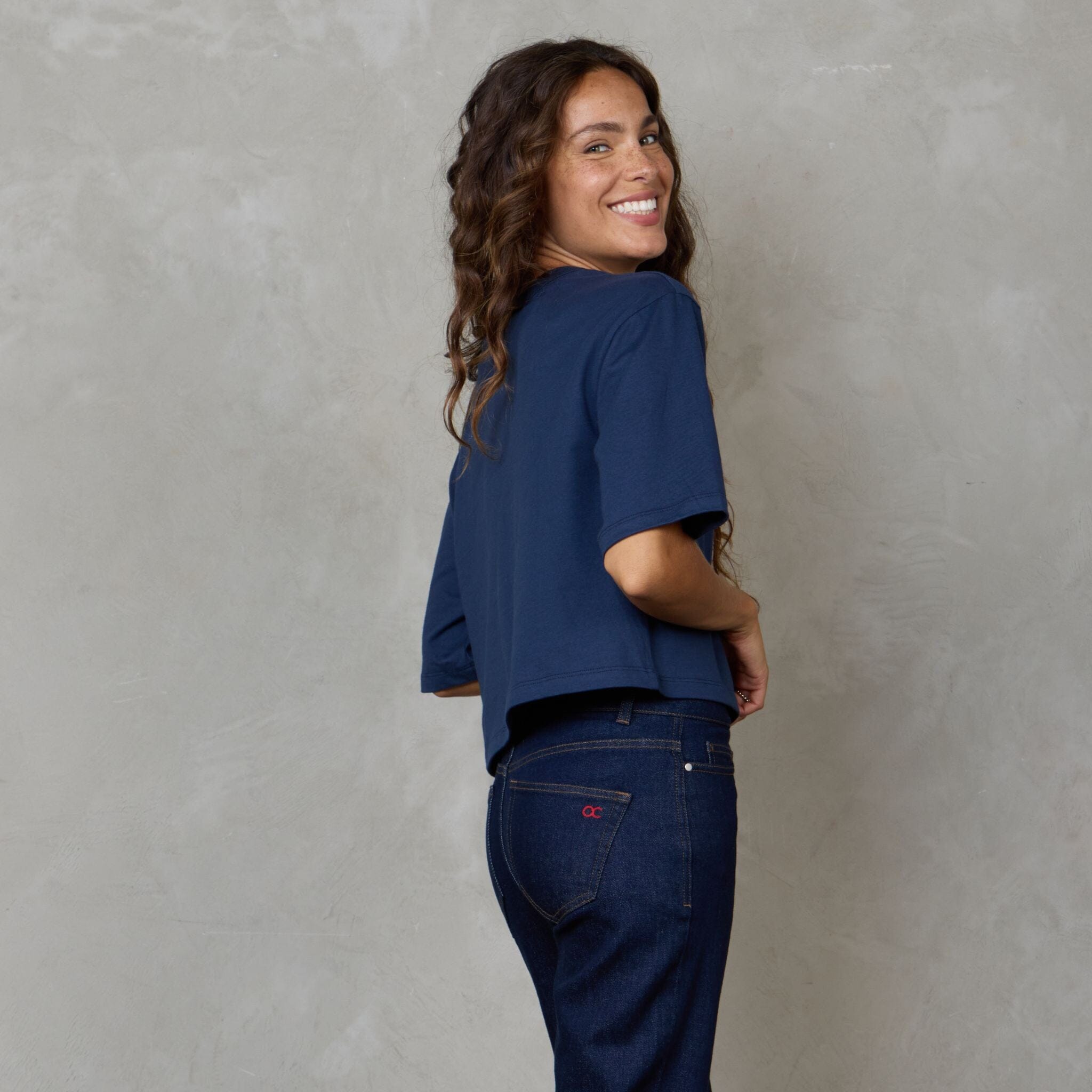 Luna Organic Cotton Cropped Tee Navy Tee Shirt Organic Crew 