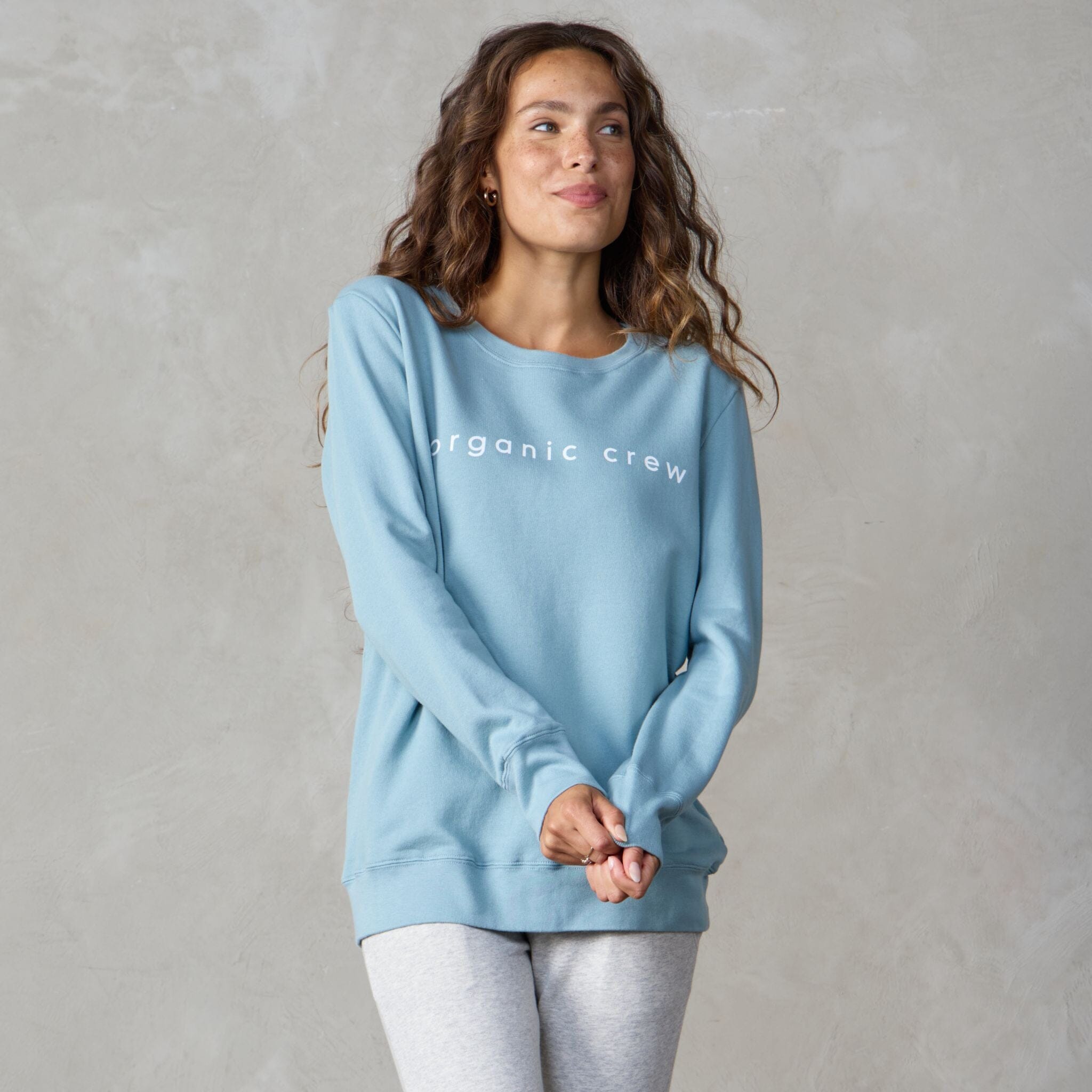 Boyfriend Organic Cotton Logo Sweater Steel Blue Sweater Organic Crew 