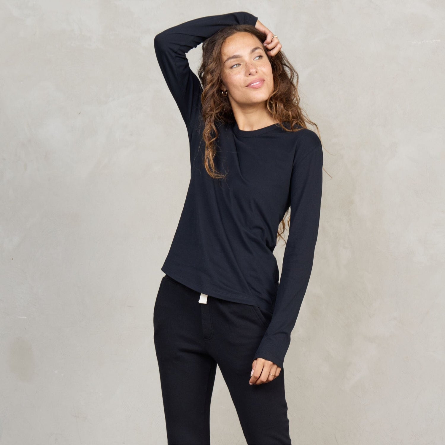 Lily Organic Cotton Long Sleeve Tee Black l/s tee Organic Crew 