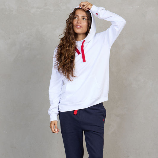 Slouchy Organic Cotton Hoodie White With Red Drawstring Sweater Organic Crew 