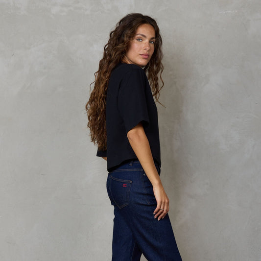 Luna Organic Cotton Cropped Tee Black Tee Shirt Organic Crew