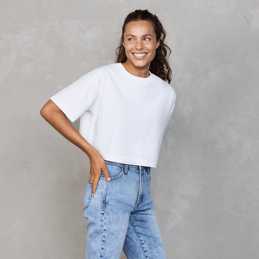 Luna Cropped Tee White Tee Shirt Organic Crew