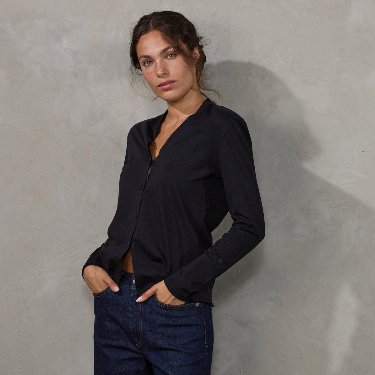 Button Through Shirt Black Shirt Organic Crew 