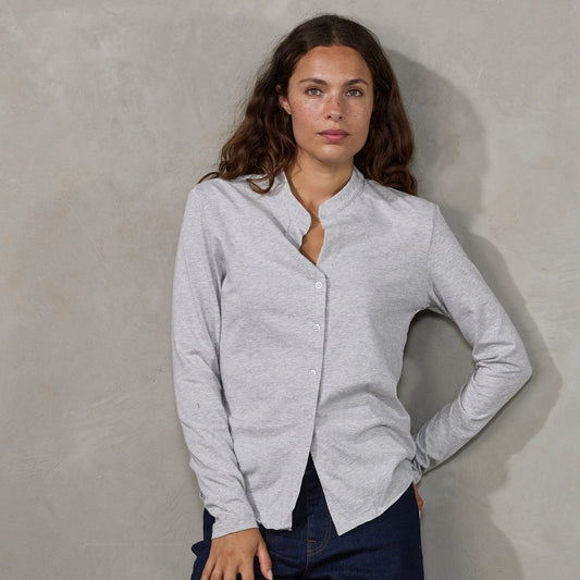 Button Through Shirt Grey Shirt Organic Crew