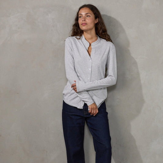 Button Through Shirt Grey Shirt Organic Crew