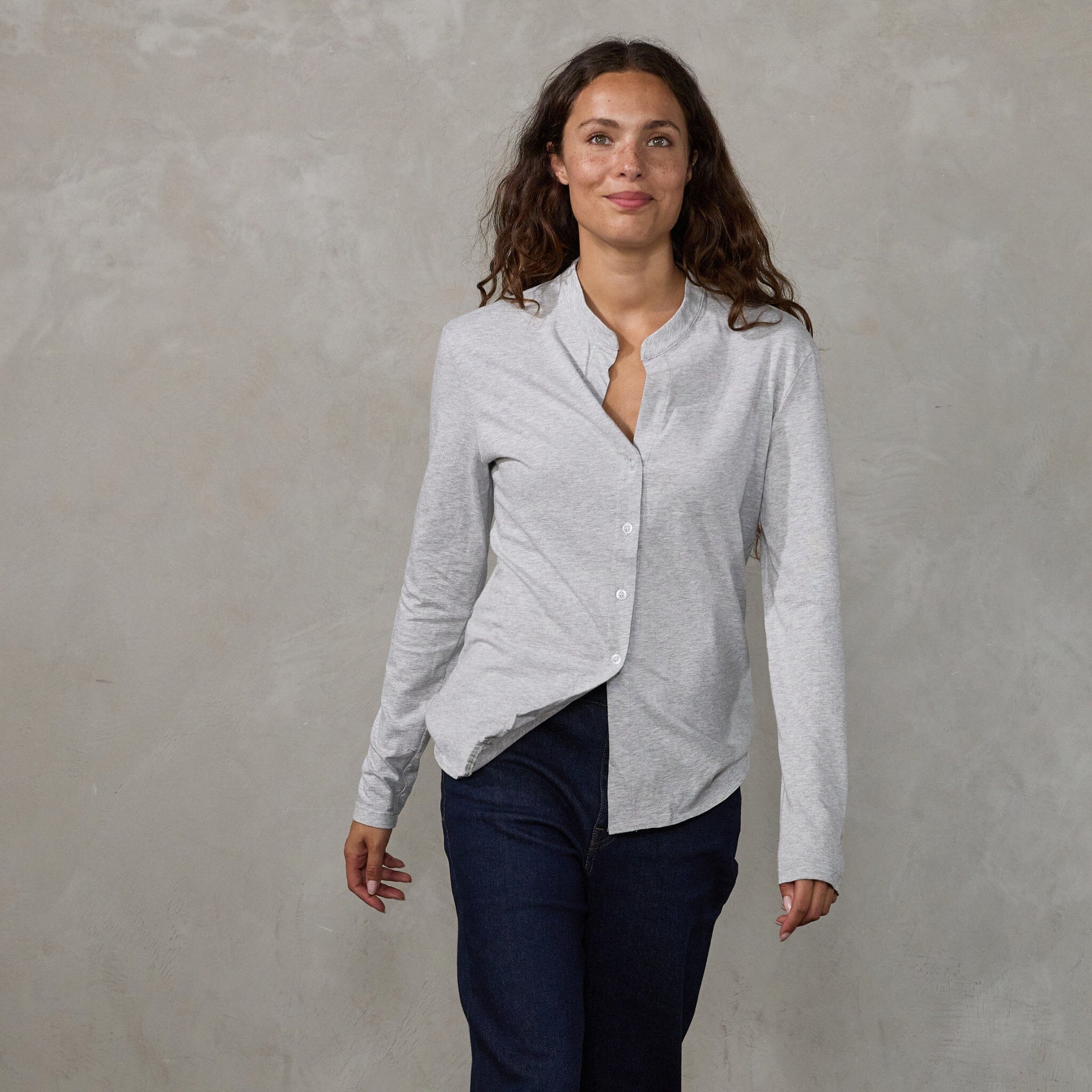Button Through Shirt Grey Shirt Organic Crew 