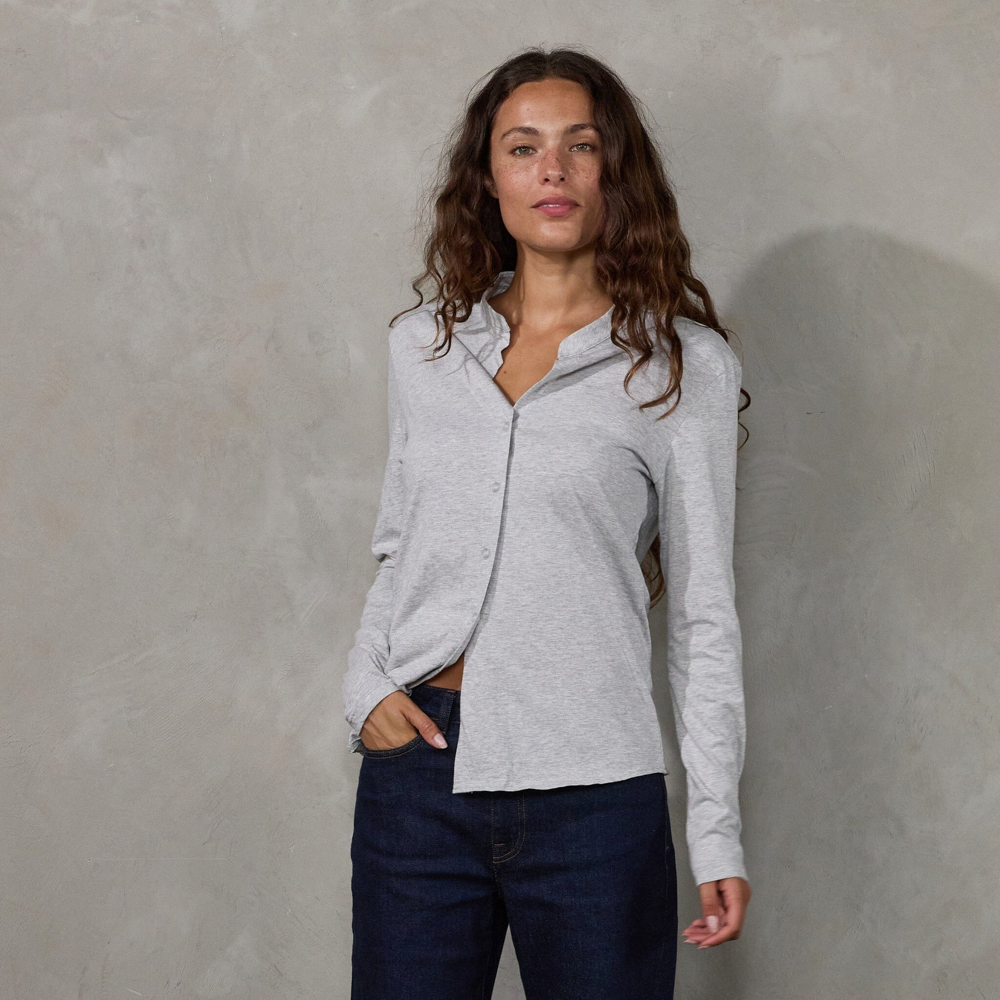 Button Through Shirt Grey Shirt Organic Crew 