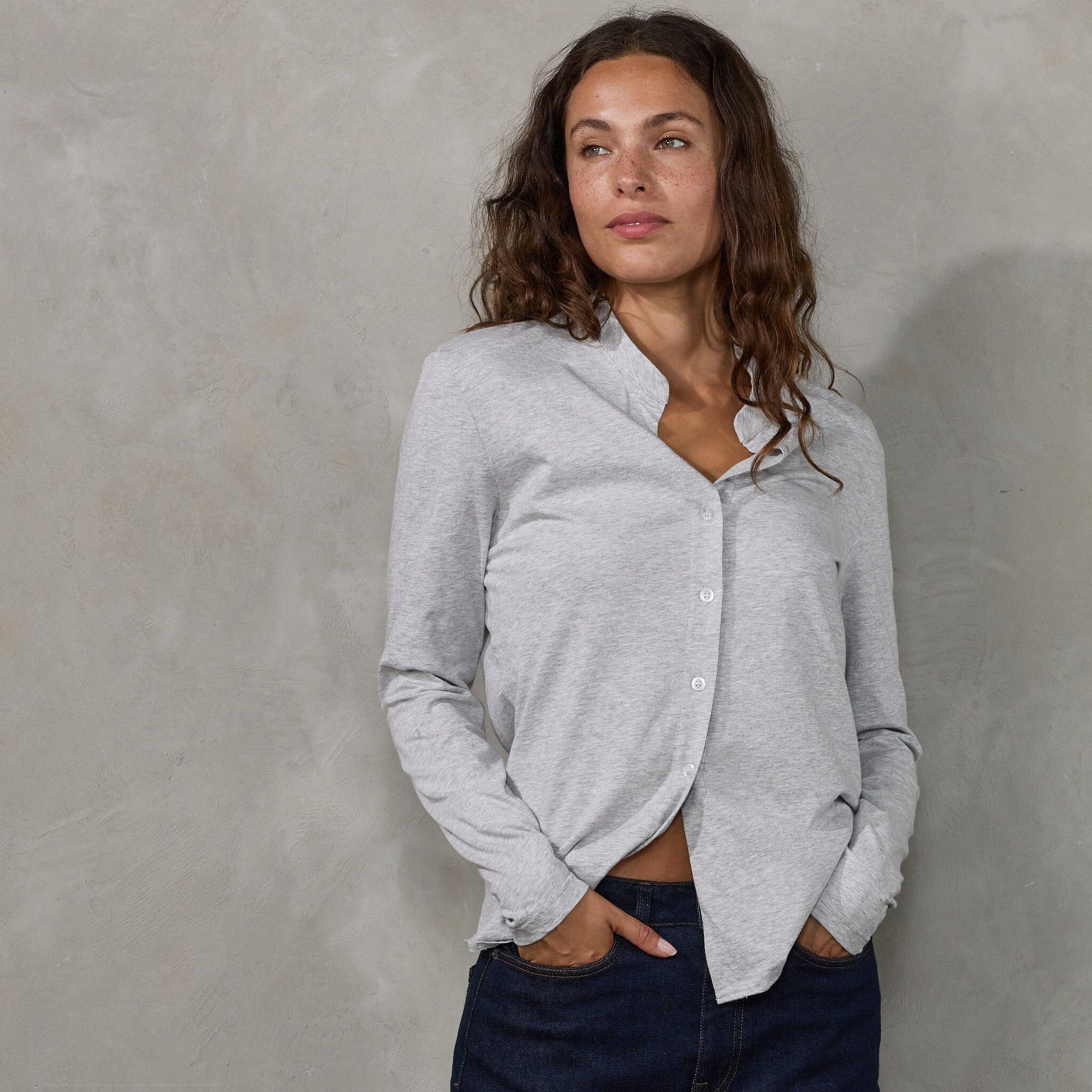 Button Through Shirt Grey Shirt Organic Crew 