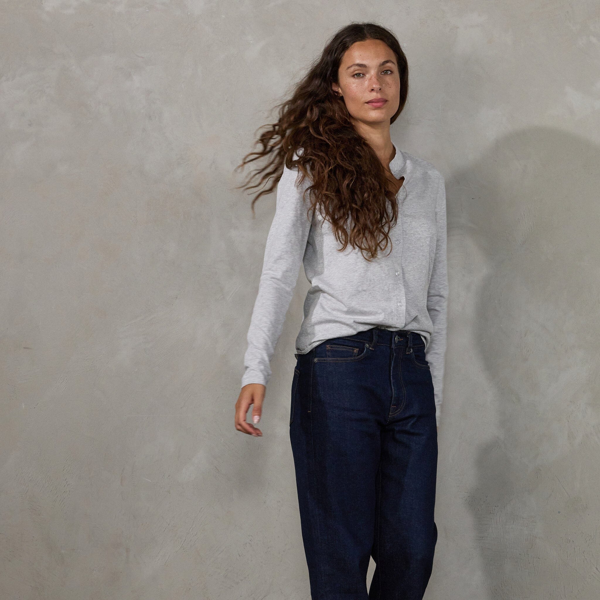Button Through Shirt Grey Shirt Organic Crew 