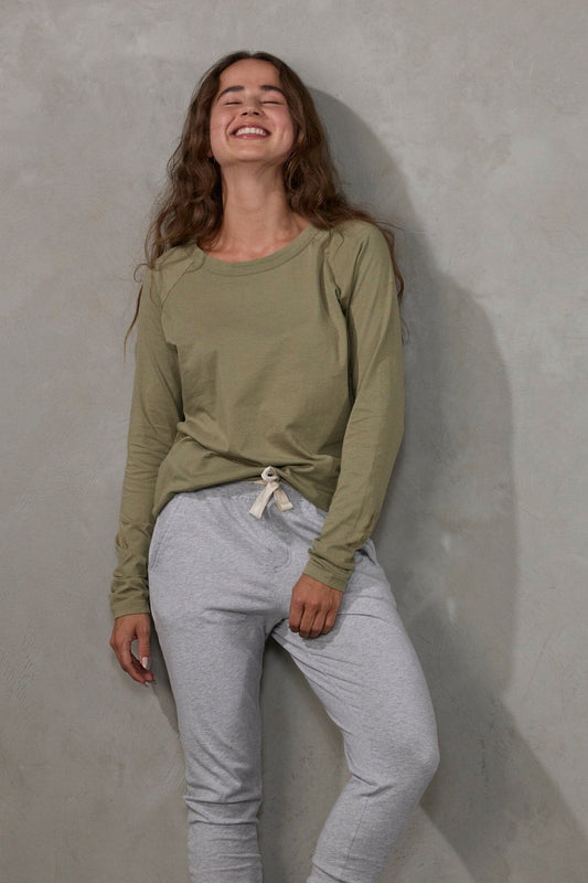 Layer Me Long Sleeve Tee Khaki l/s tee Organic Crew 