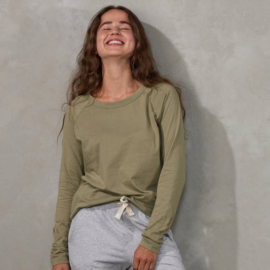 Layer Me Long Sleeve Tee Khaki l/s tee Organic Crew 