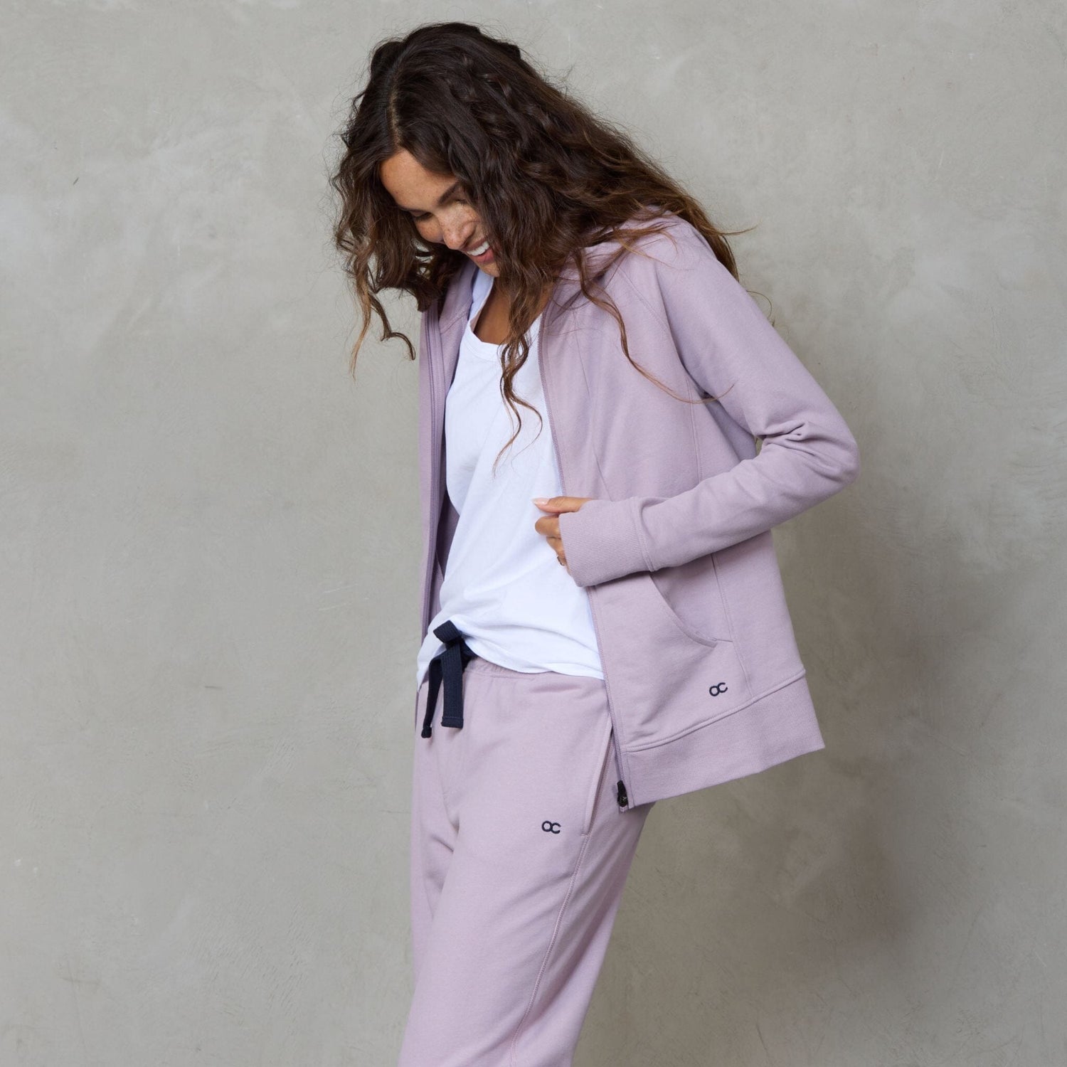 Chloe Zip Through Organic Cotton Lux Touch Hoodie Navy pants Organic Crew 