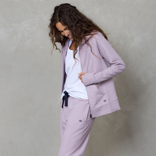 Chloe Zip Through Organic Cotton Lux Touch Hoodie Navy pants Organic Crew 