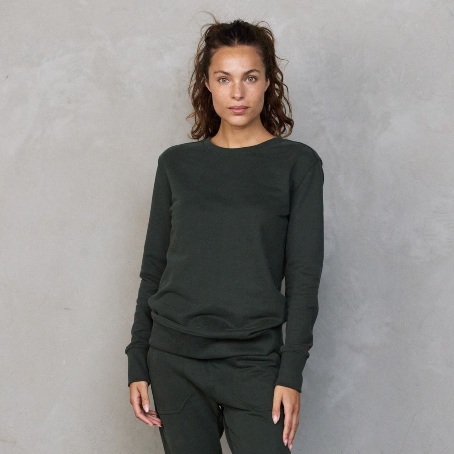 Chloe Lux Touch Sweater Deep Khaki pants Organic Crew 