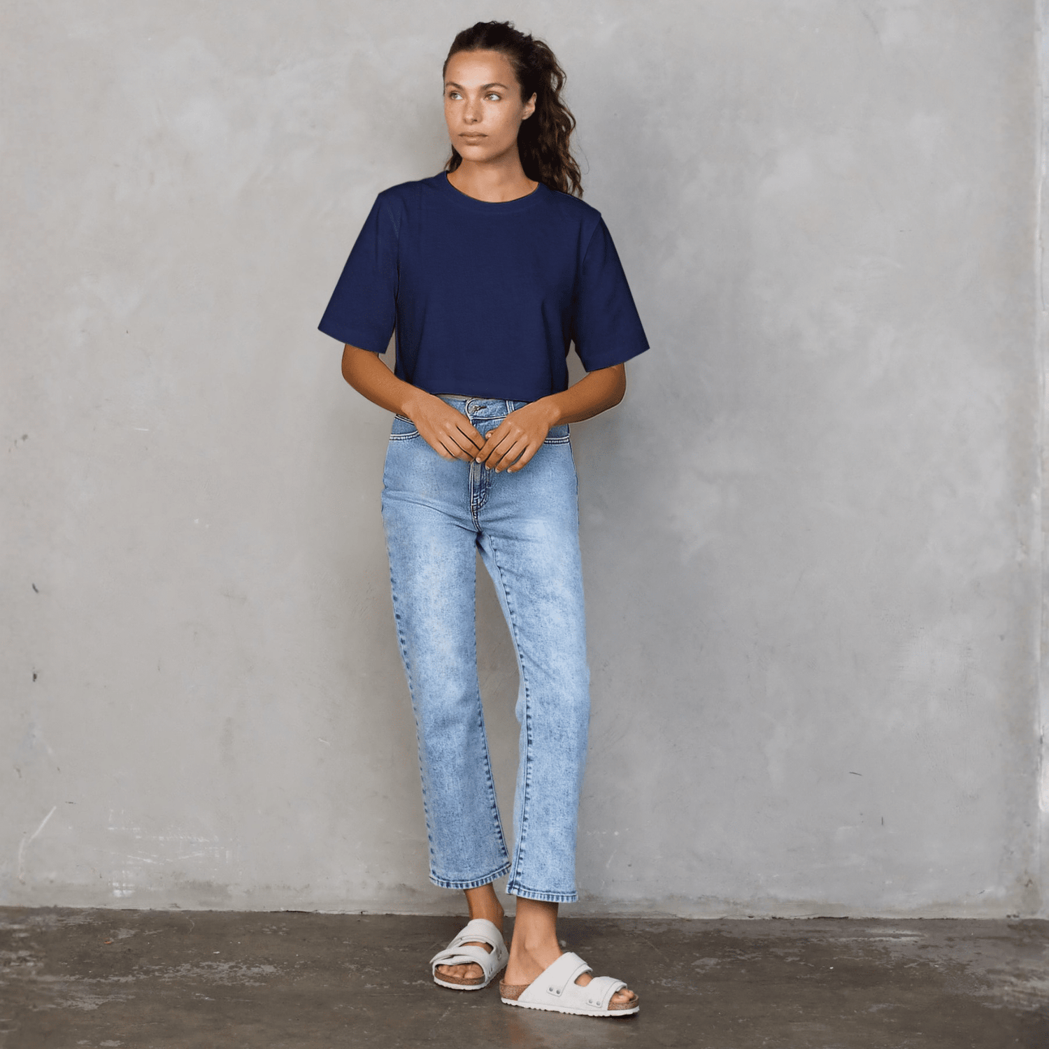 Luna Cropped Tee Navy Tee Shirt Organic Crew 