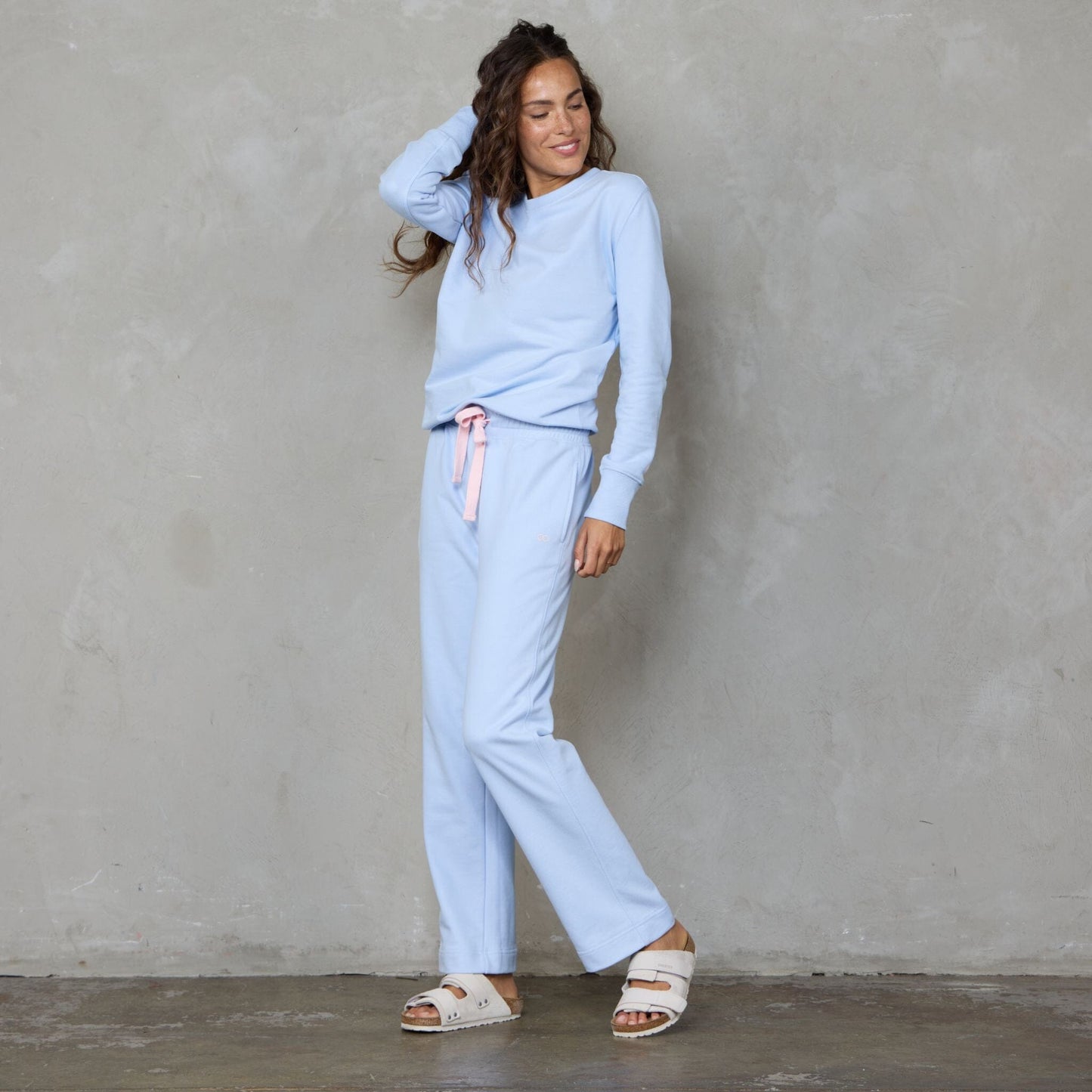 Chloe Organic Cotton Lux Touch Straight Leg Pant Baby Blue pants Organic Crew 