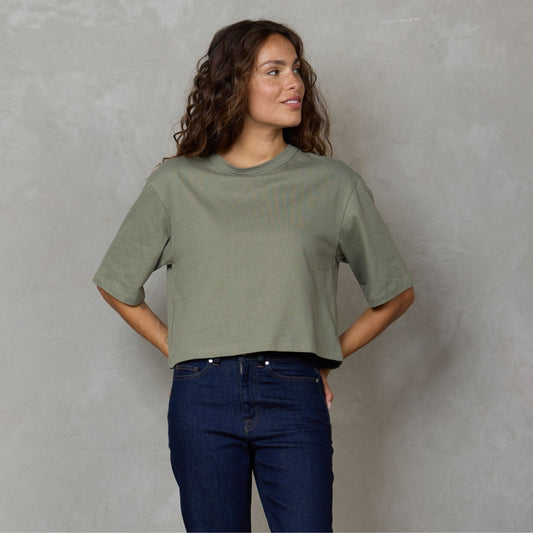 Luna Organic Cotton Cropped Tee Khaki Tee Shirt Organic Crew 