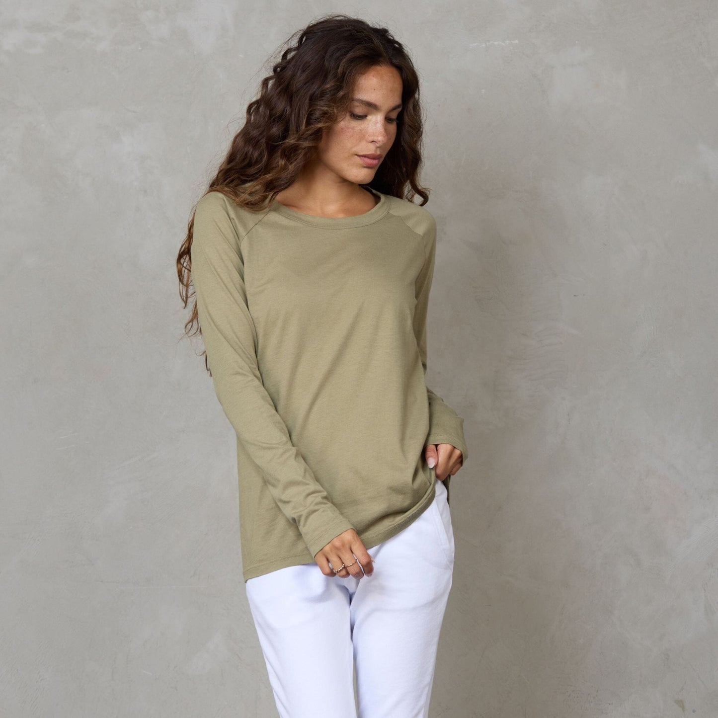 Layer Me Long Sleeve Organic Cotton Tee Khaki l/s tee Organic Crew 