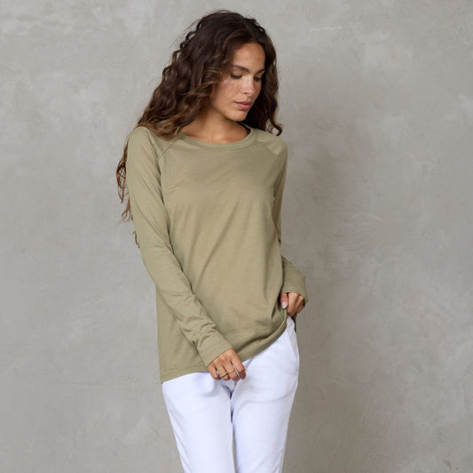 Layer Me Long Sleeve Organic Cotton Tee Khaki l/s tee Organic Crew