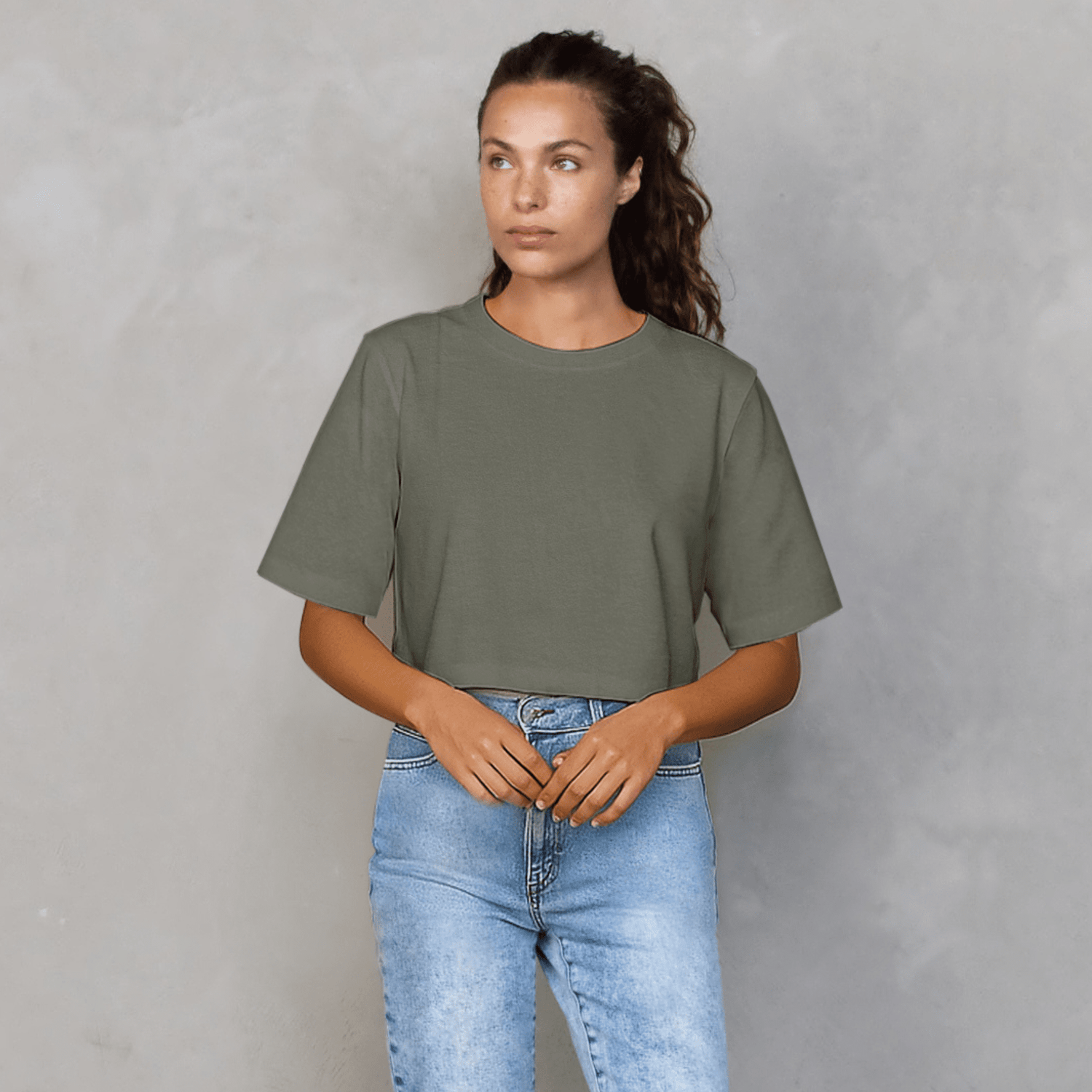 Luna Cropped Tee Khaki Tee Shirt Organic Crew 