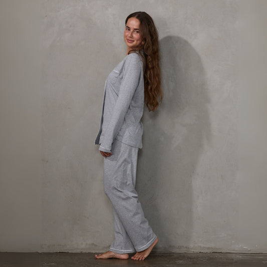 Portsea PJ Set Long Grey pj's Organic Crew 