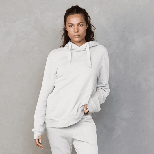 Slouchy Hoodie White with White Drawstring Sweater Organic Crew 