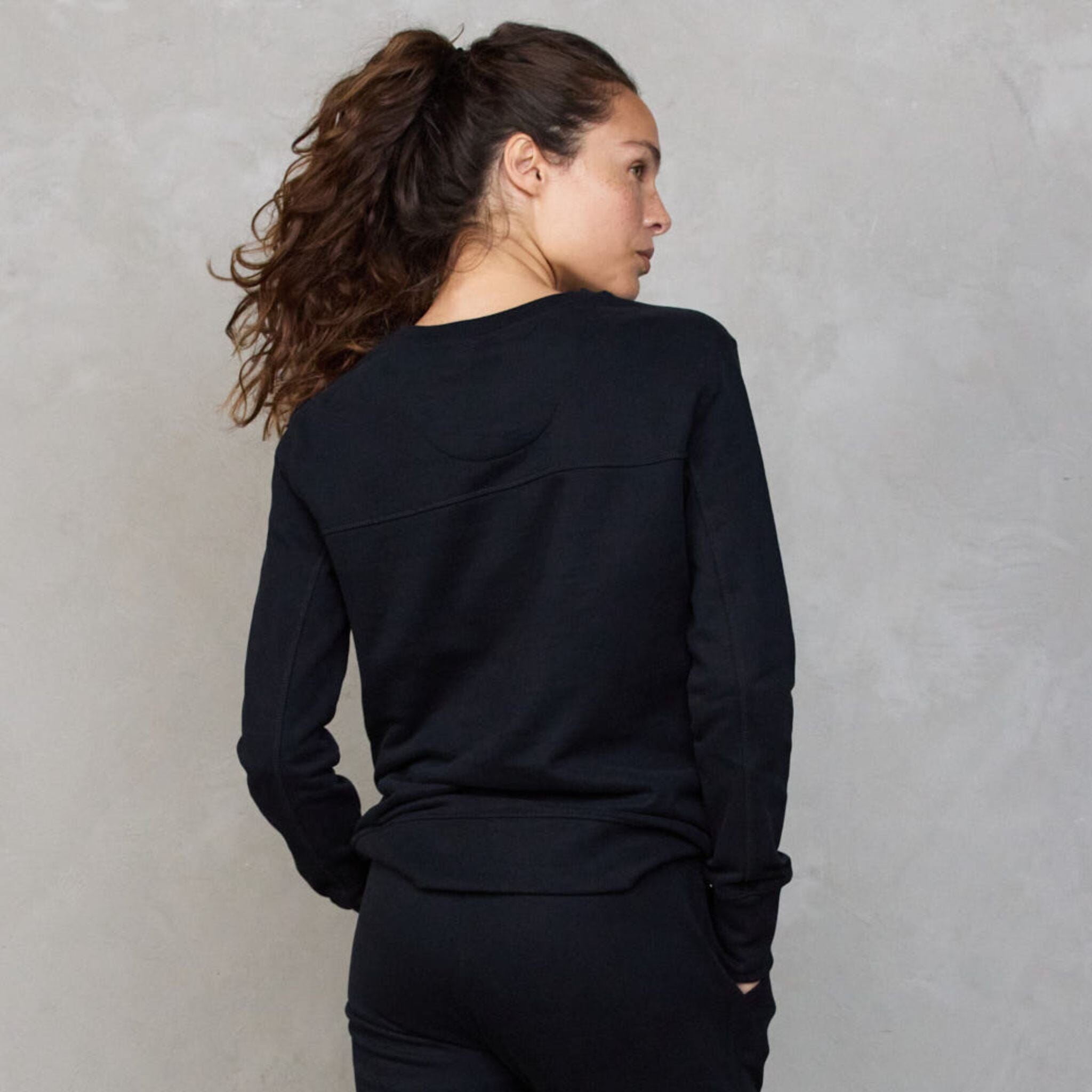 Chloe Lux Touch Sweater Black pants Organic Crew 
