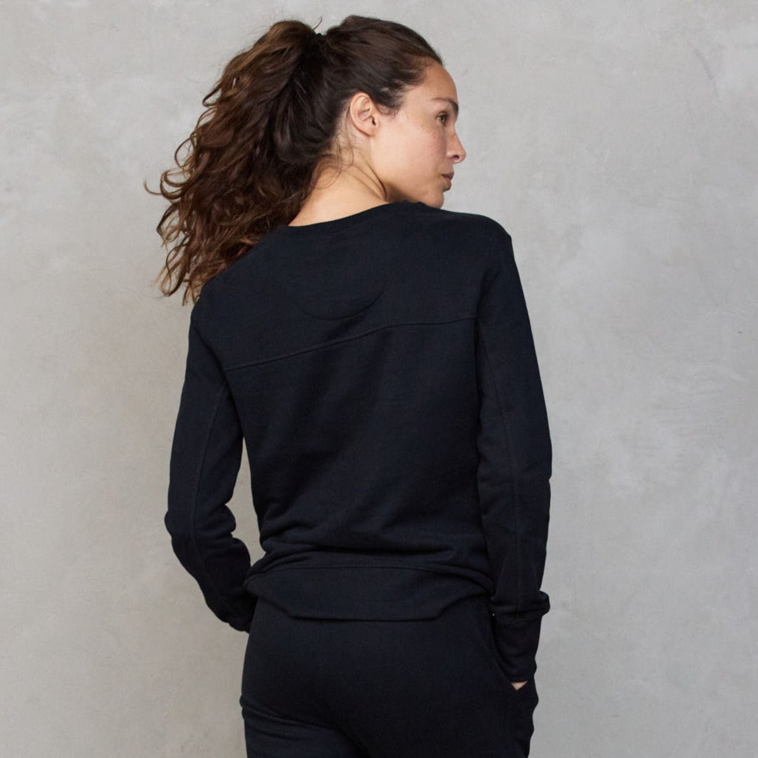 Chloe Lux Touch Sweater Black pants Organic Crew 