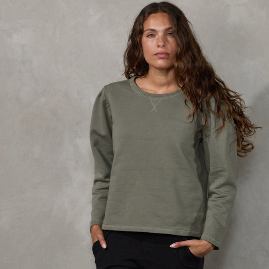 Puff Sweater Khaki Sweater Organic Crew 