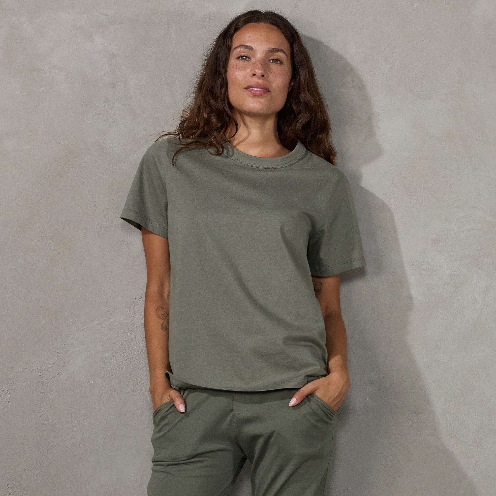 Boyfriend Tee Khaki Tee Shirt Organic Crew 