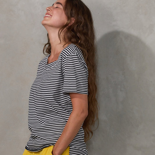 Super Relaxed Tee Fine Stripe Tee Shirt Organic Crew