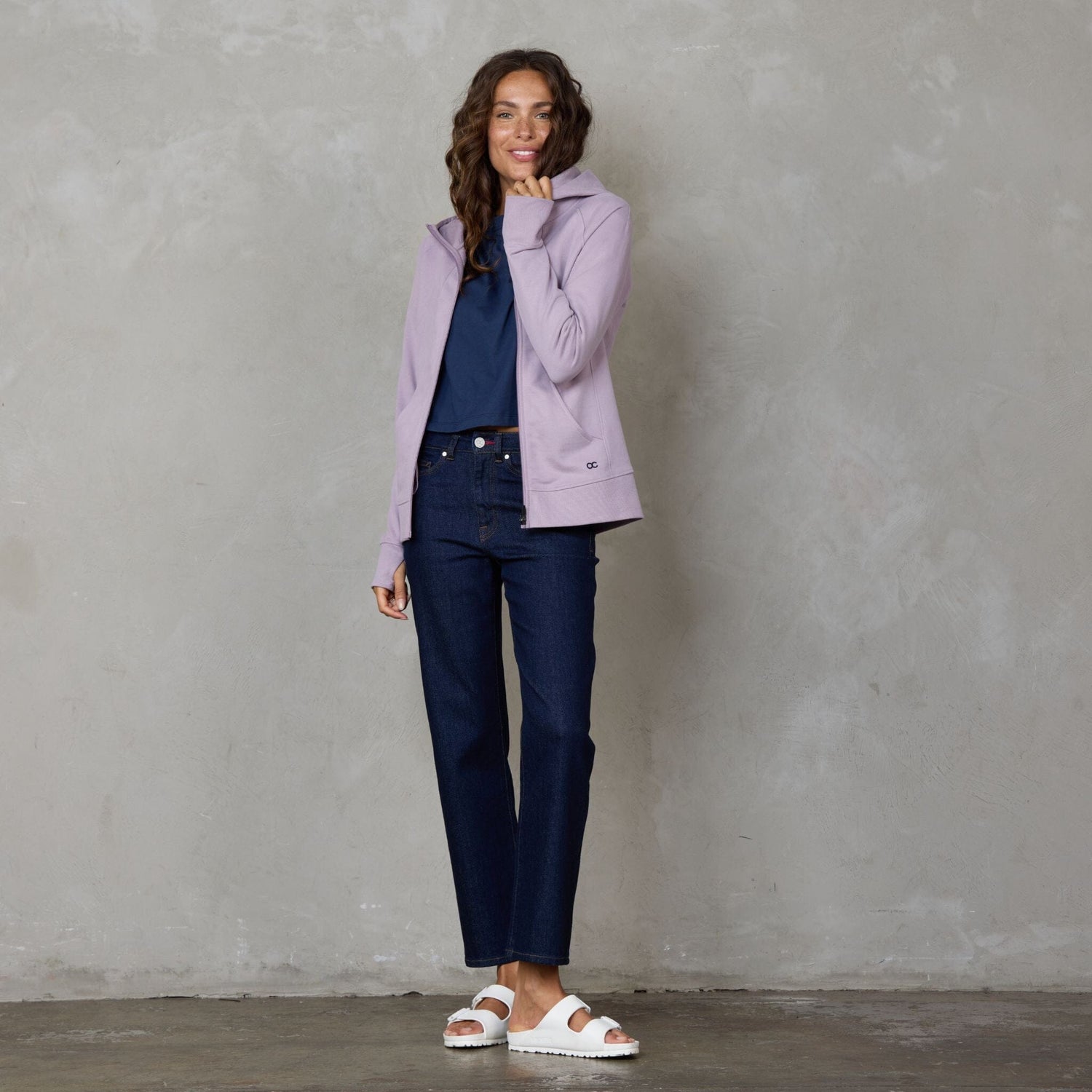 Chloe Zip Through Organic Cotton Lux Touch Hoodie Dusty Rose pants Organic Crew 