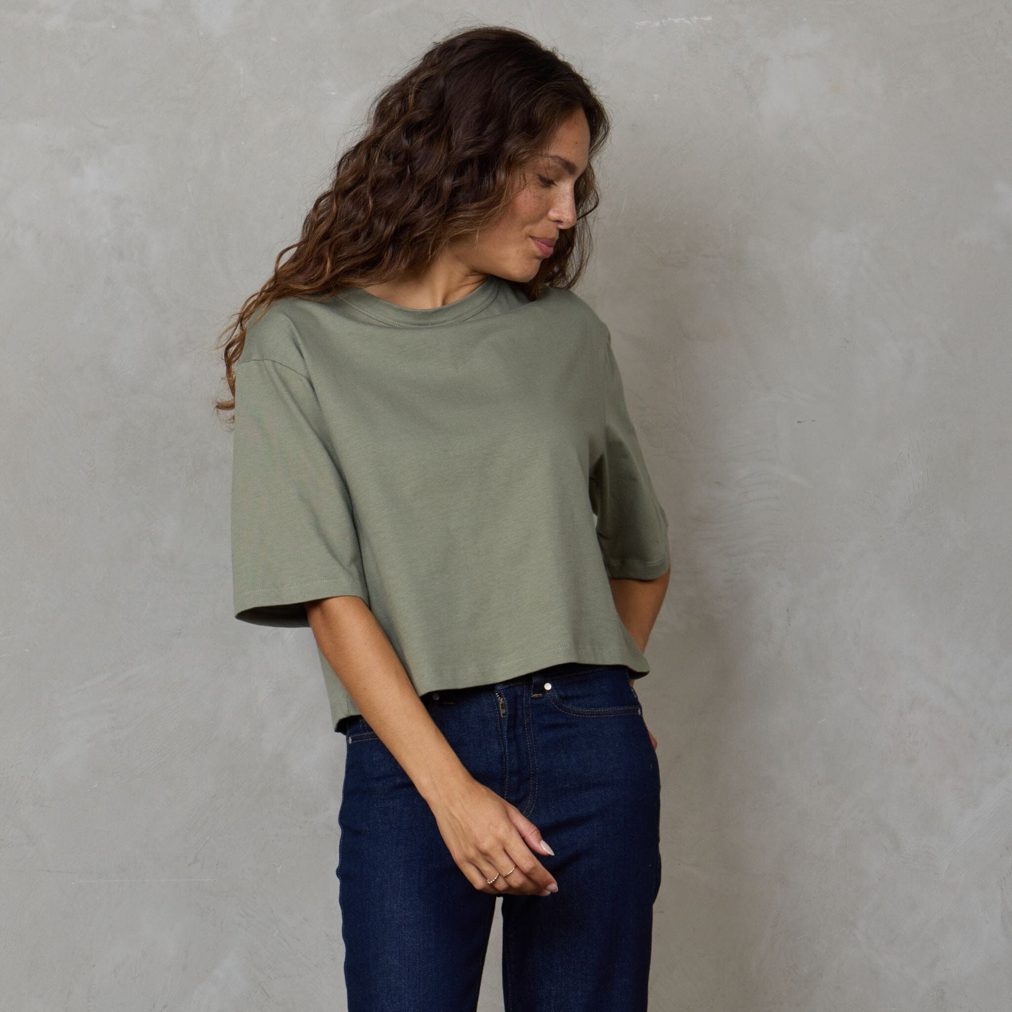 Luna Organic Cotton Cropped Tee Khaki Tee Shirt Organic Crew 