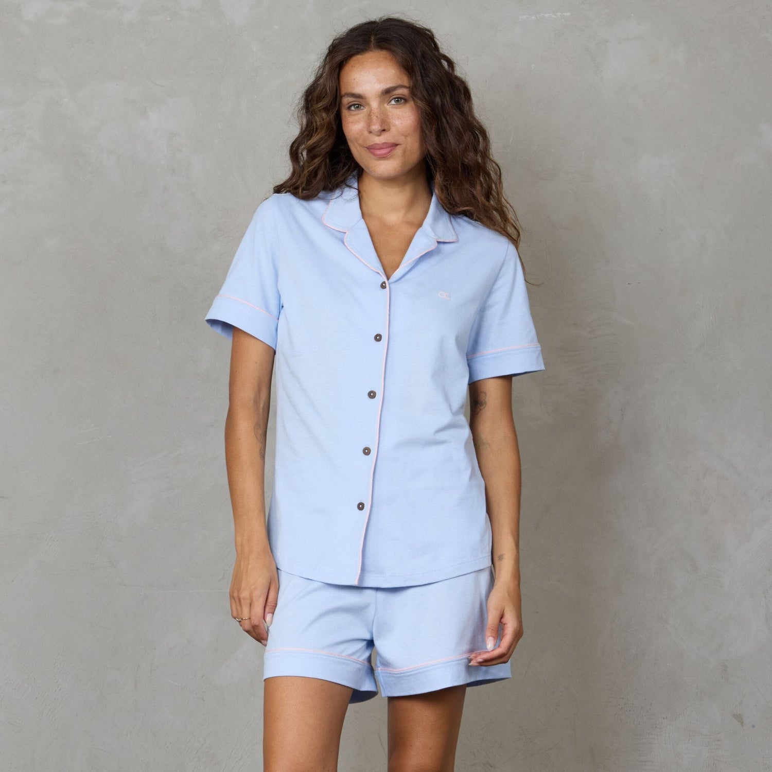 Portsea Short Sleeve Organic Cotton PJ Set Baby Blue pj's Organic Crew 