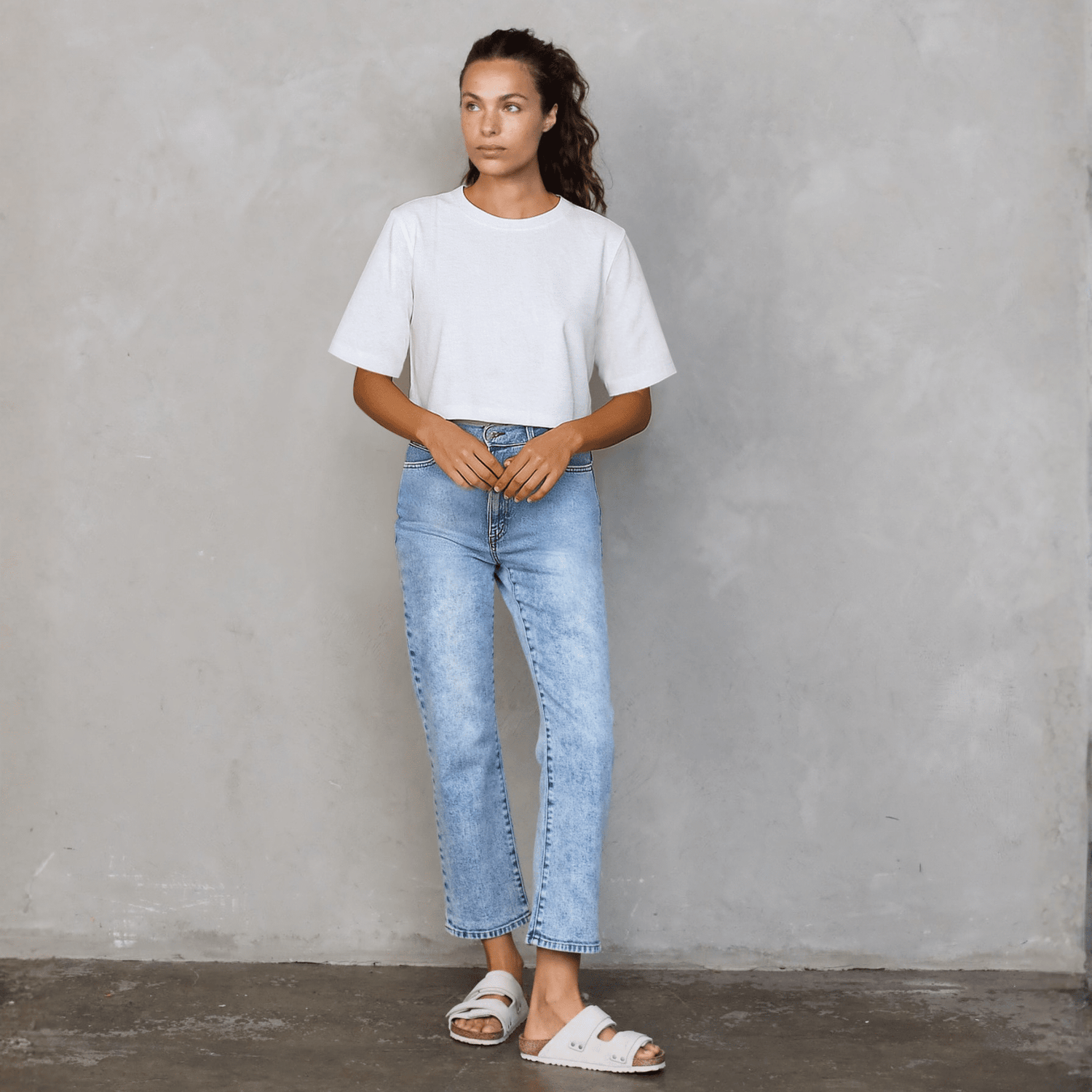 Luna Cropped Tee White Tee Shirt Organic Crew 