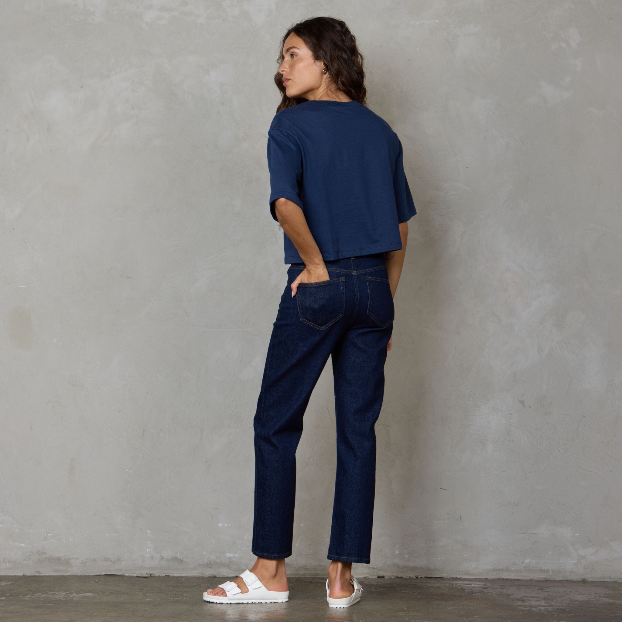 Luna Organic Cotton Cropped Tee Navy Tee Shirt Organic Crew 