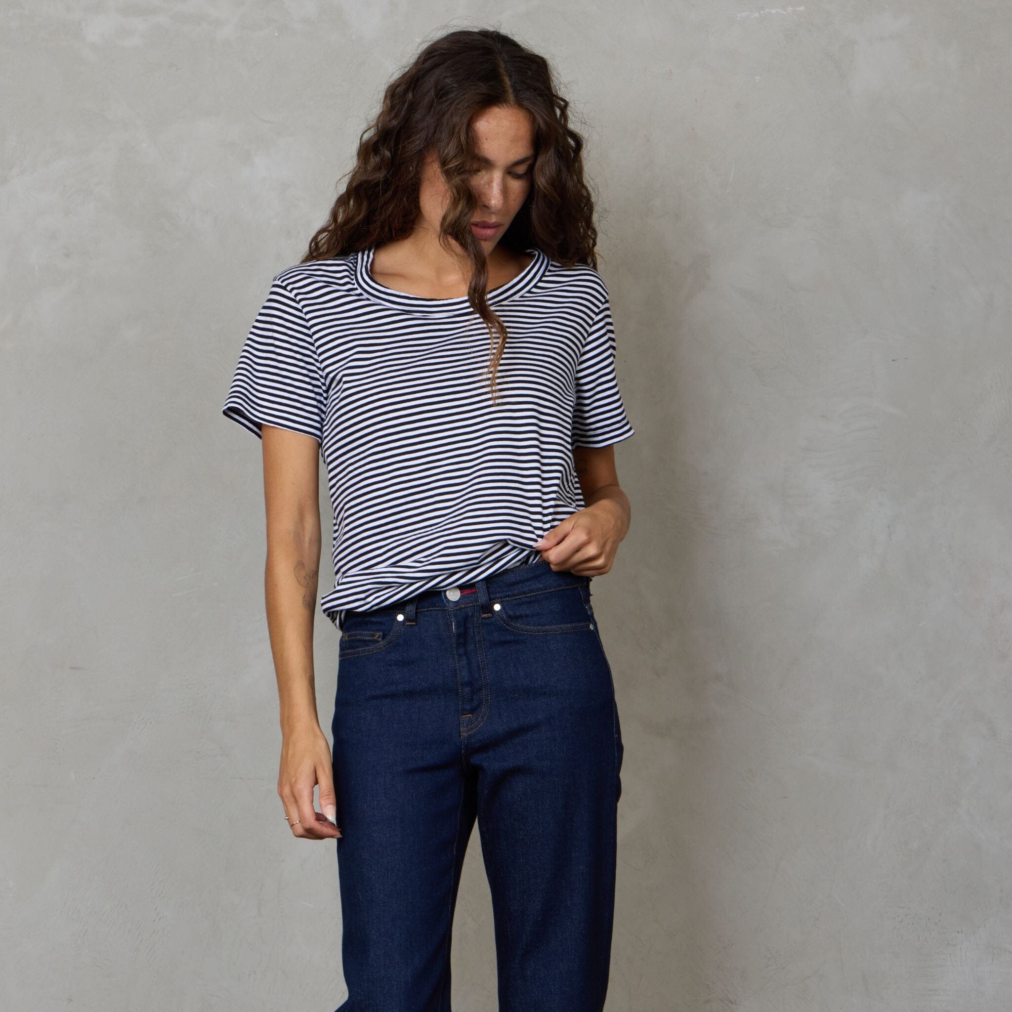 Super Relaxed Organic Cotton Tee Black Fine Stripe Tee Shirt Organic Crew 