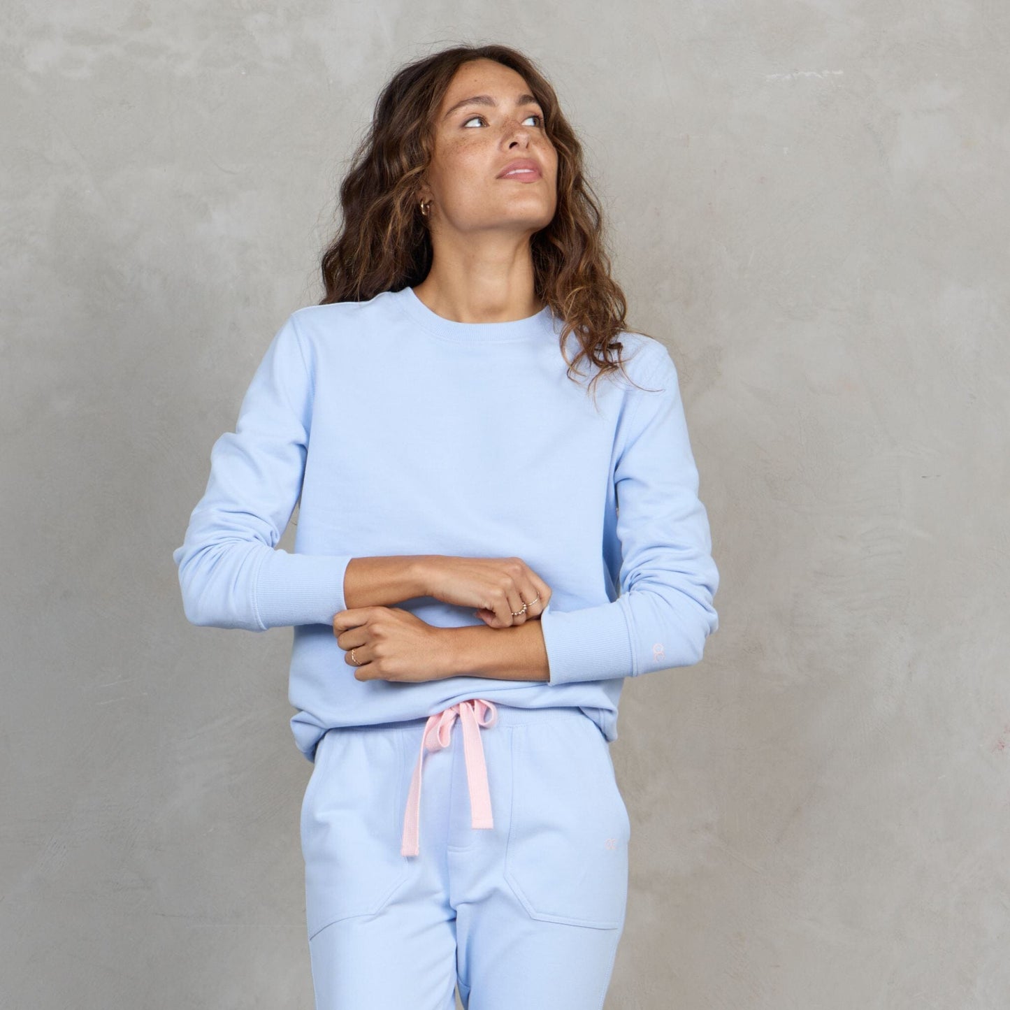 Chloe Organic Cotton Lux Touch Sweater Baby Blue pants Organic Crew 