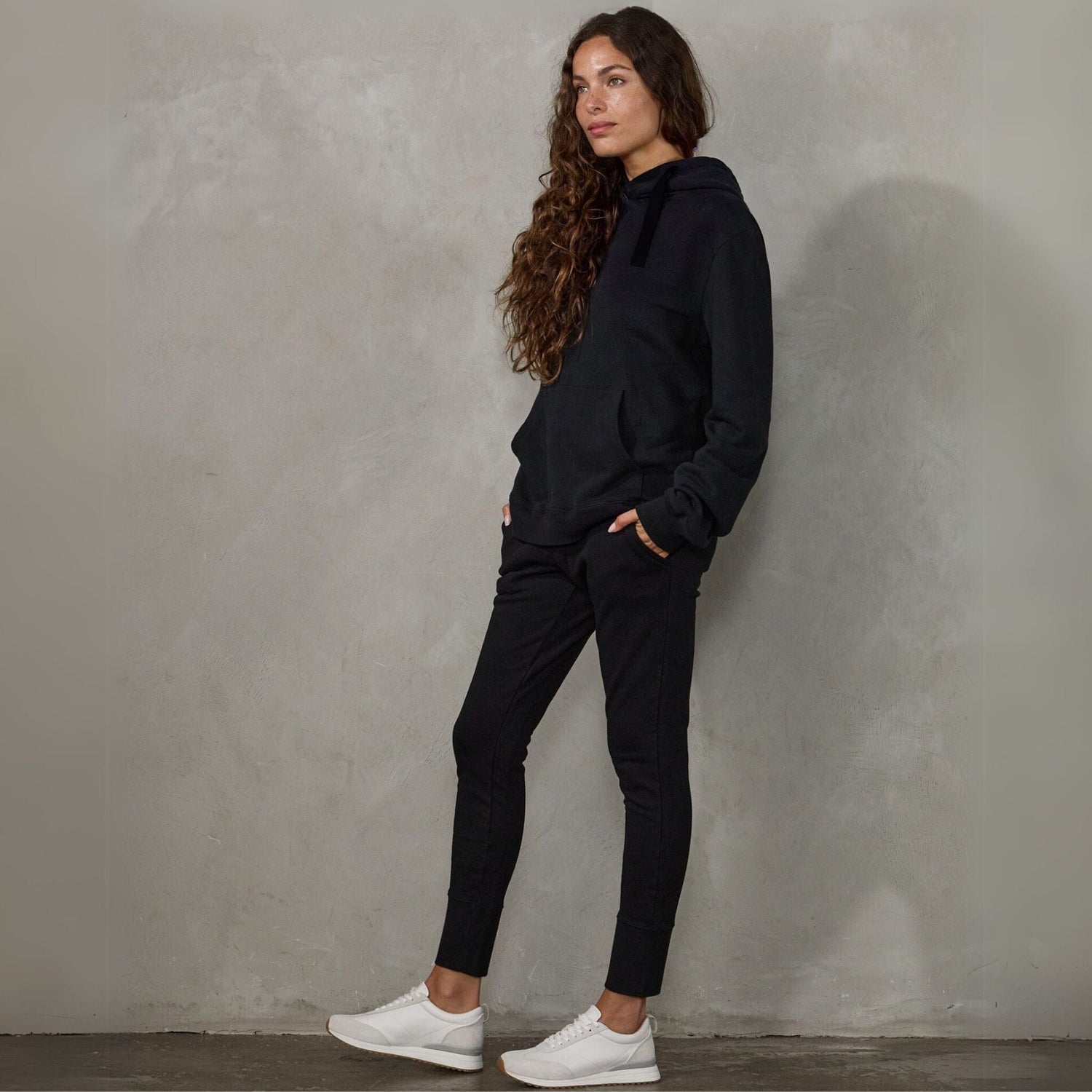 Slouchy Organic Cotton Hoodie Black with Black Drawstring Sweater Organic Crew 