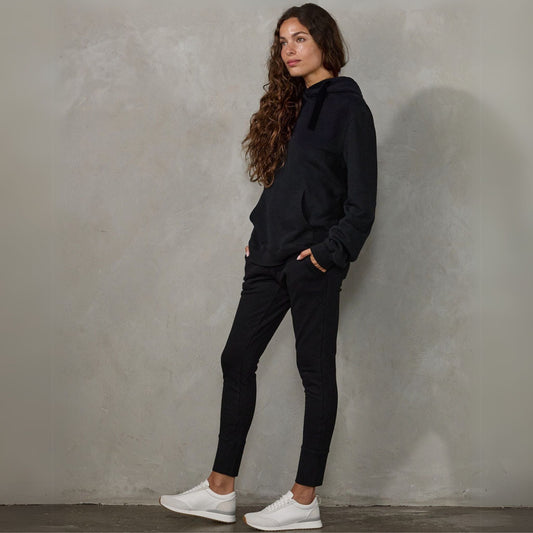 Slouchy Organic Cotton Hoodie Black with Black Drawstring Sweater Organic Crew